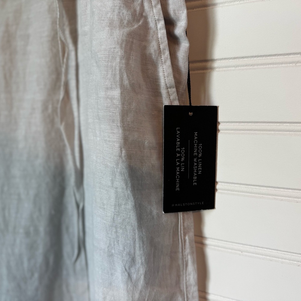 Halston Linen Wide Leg Pants Belted Cropped‎ Casual Womens L Stretch Waist White - Picture 3 of 10